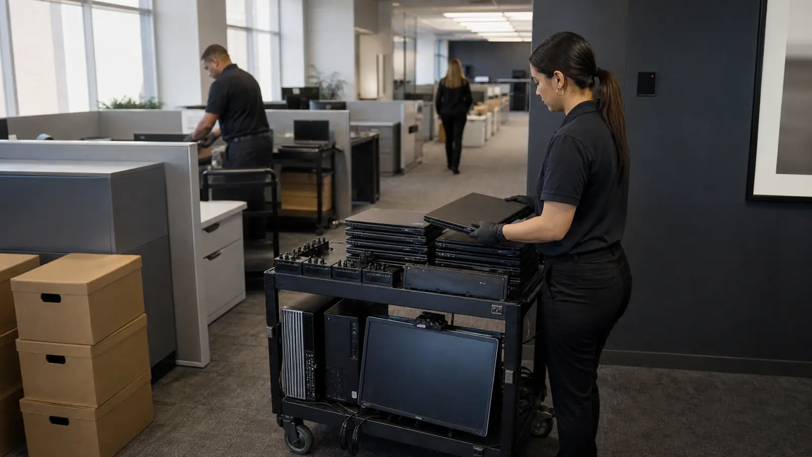 Insurance office technology refresh with laptops under controlled custody